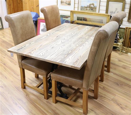 An ash dining table and four chairs W.153cm